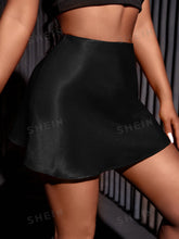 SXY Solid Satin Zipper Side Mini Skirt